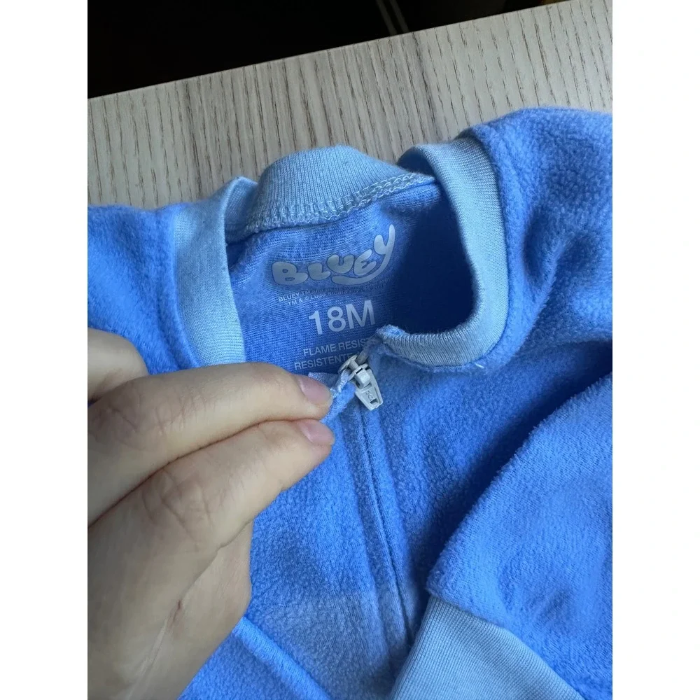 Bluey Toddler Boys Girls Blue Fleece Zip Up Footless Sleeper Pajamas 18M